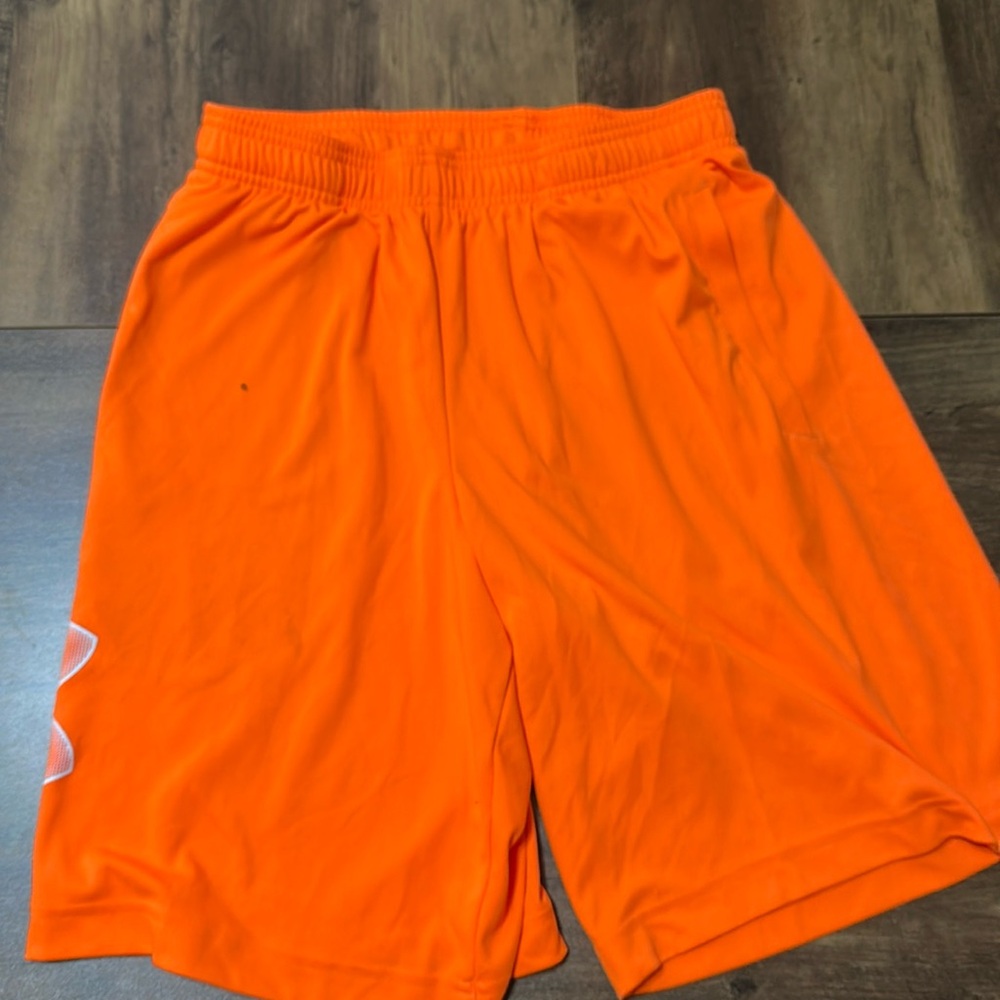 Neon orange under Armour workout shorts